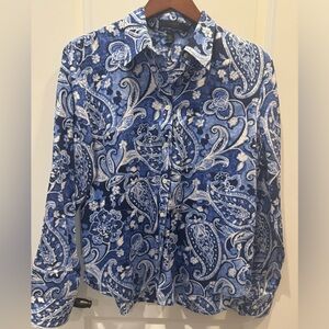 Lauren by Ralph Lauren Women’s Blue Paisley Print Button Down Blouse
